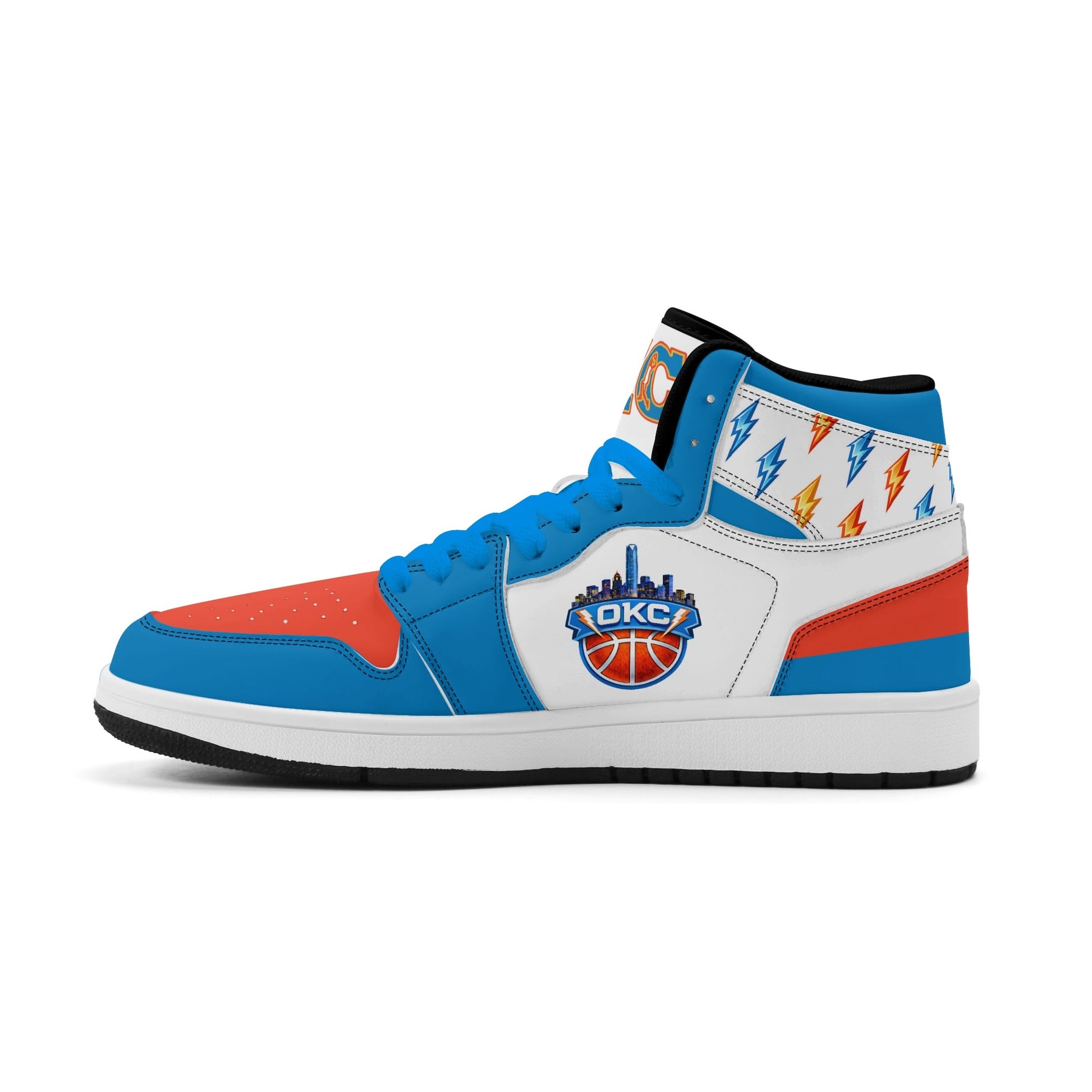 Oklahoma City basketball-inspired high top sneakers in white with all-over city graphic printed upper