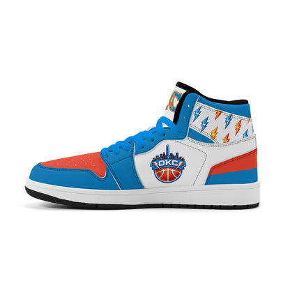 Oklahoma City basketball-inspired high top sneakers in white with all-over city graphic printed upper