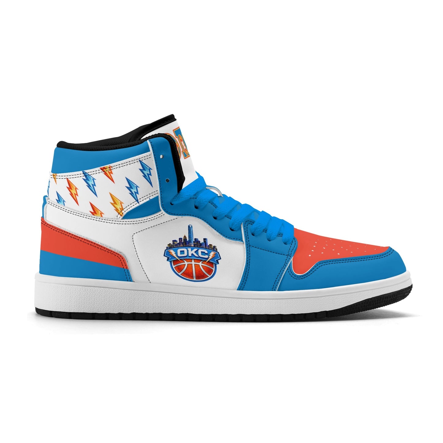 Oklahoma City basketball-inspired high top sneakers in white with all-over city graphic printed upper