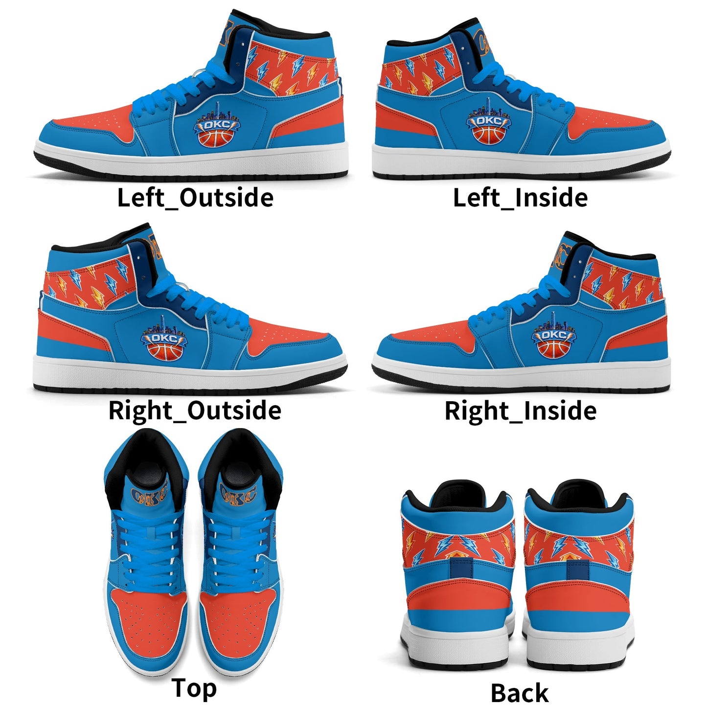 Oklahoma City basketball-inspired high top sneakers in blue with all-over city graphic printed upper