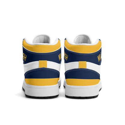 Denver basketball-inspired high top sneakers in white with all-over city graphic printed upper