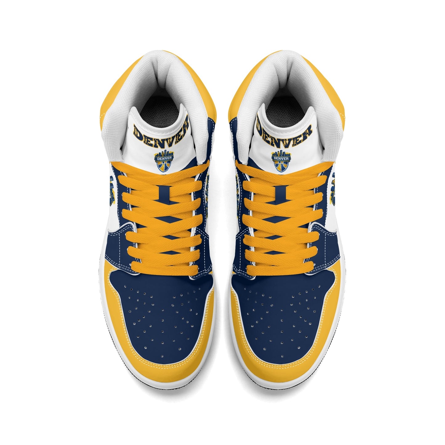 Denver basketball-inspired high top sneakers in white with all-over city graphic printed upper