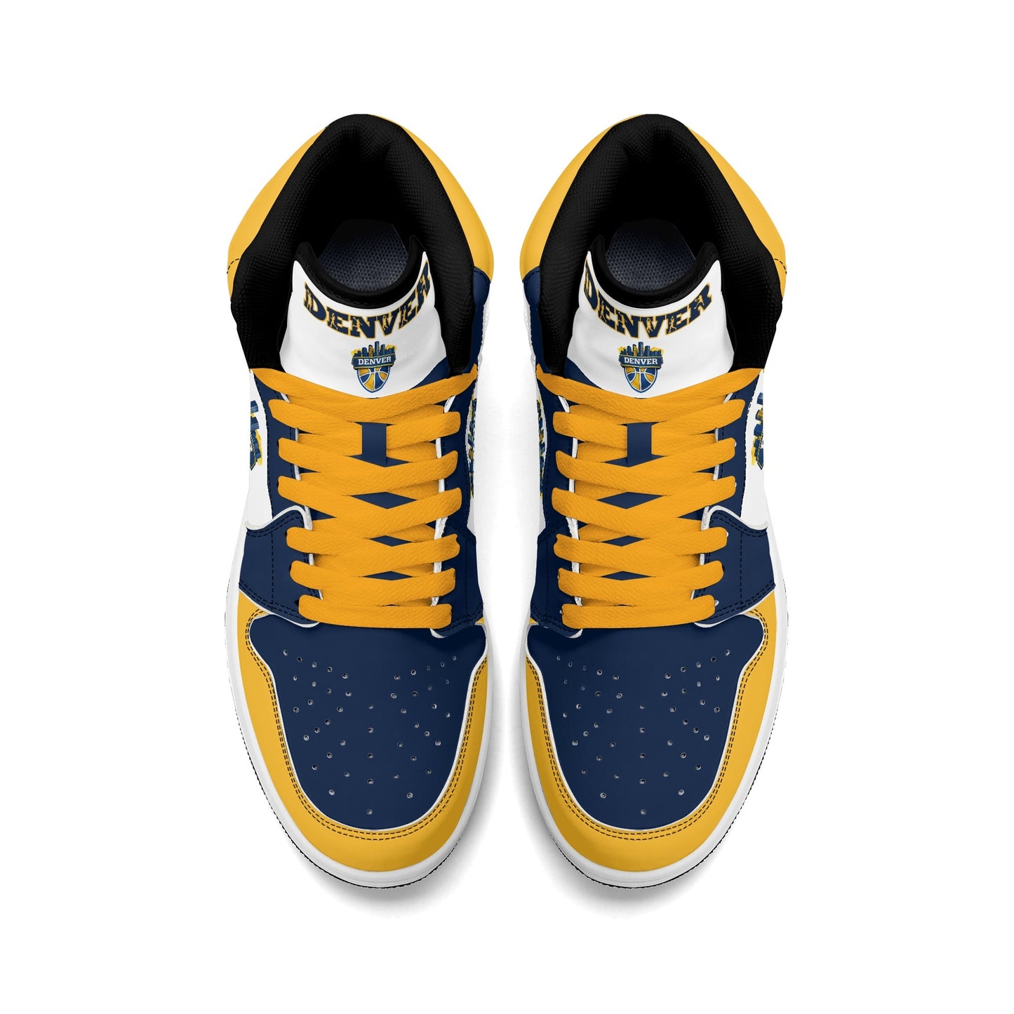 Denver basketball-inspired high top sneakers in white with all-over city graphic printed upper