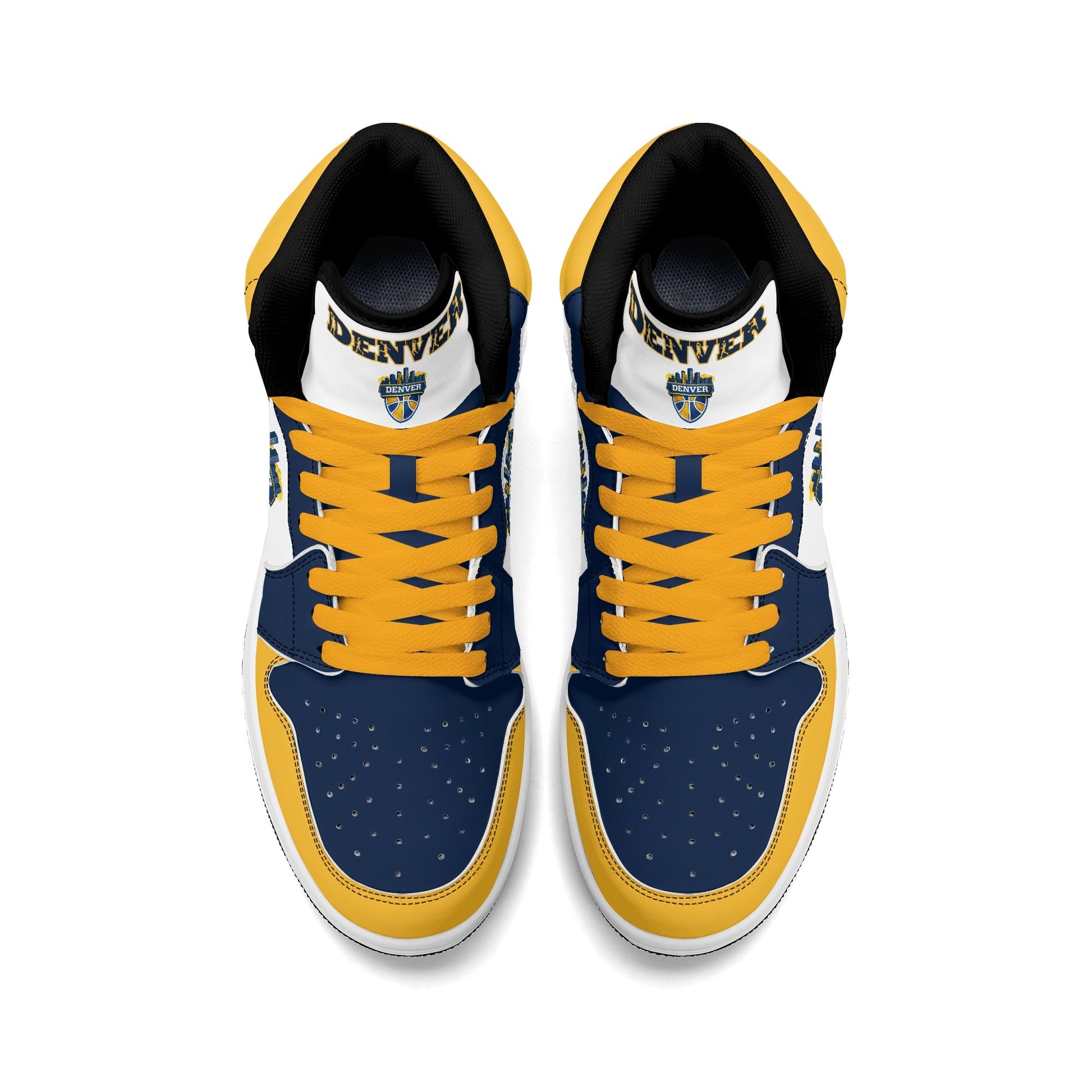 Denver basketball-inspired high top sneakers in white with all-over city graphic printed upper