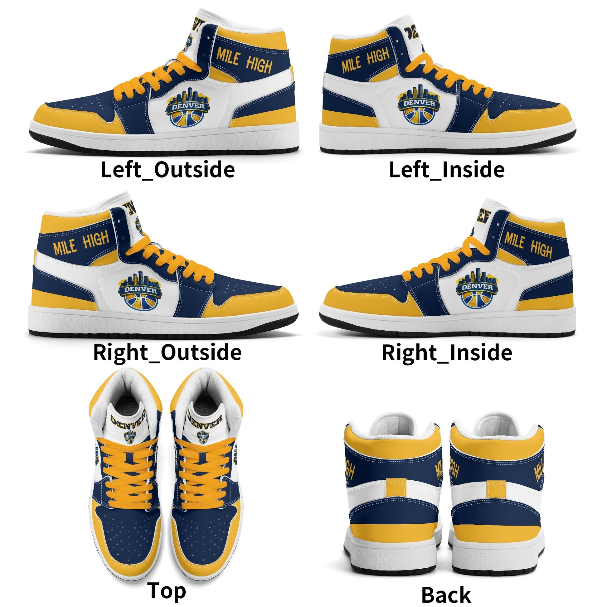 Denver basketball-inspired high top sneakers in white with all-over city graphic printed upper