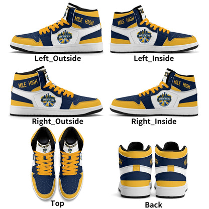 Denver basketball-inspired high top sneakers in white with all-over city graphic printed upper
