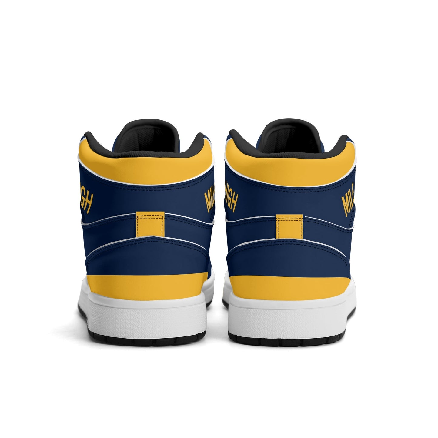 Denver basketball-inspired high top sneakers in navy with all-over city graphic printed upper