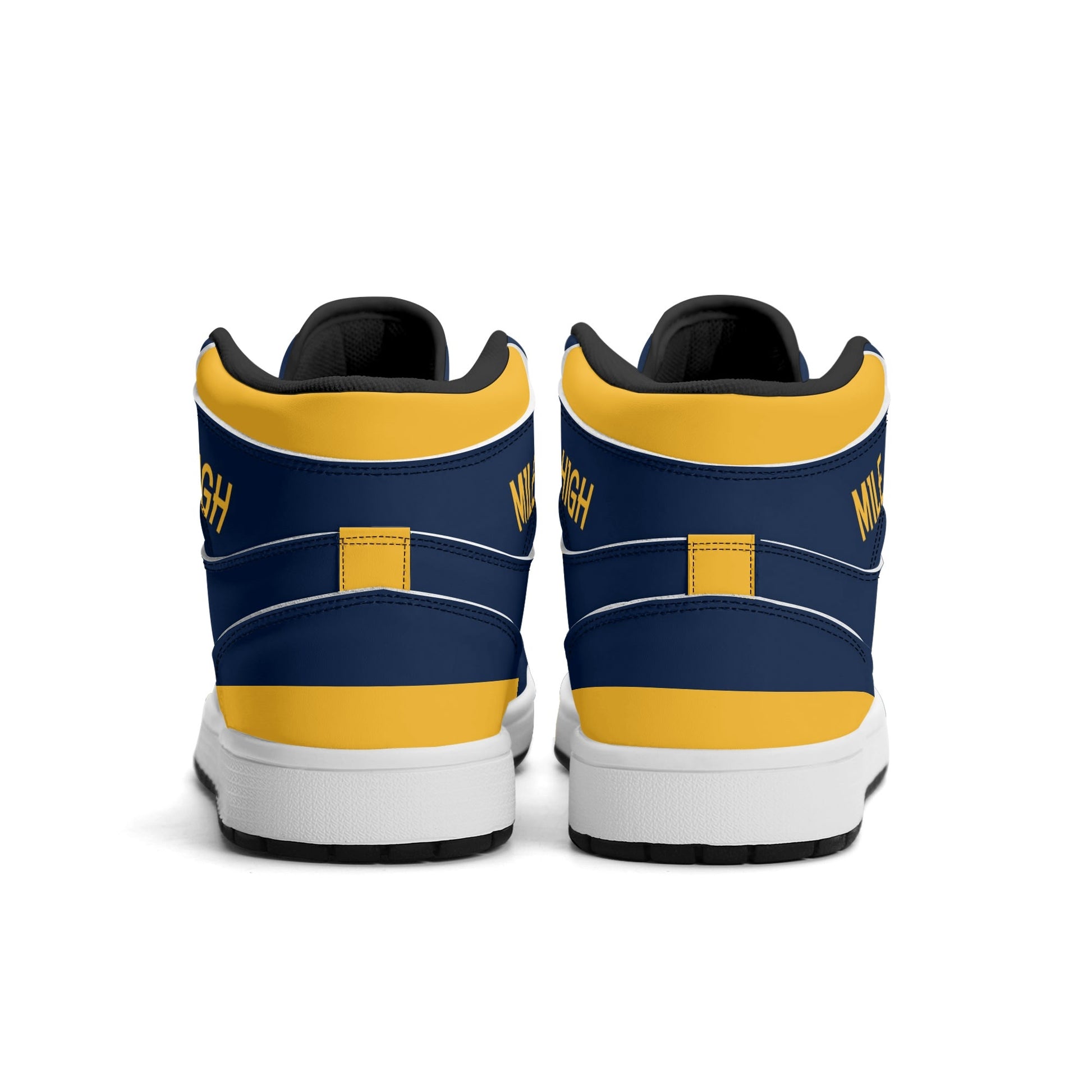 Denver basketball-inspired high top sneakers in navy with all-over city graphic printed upper