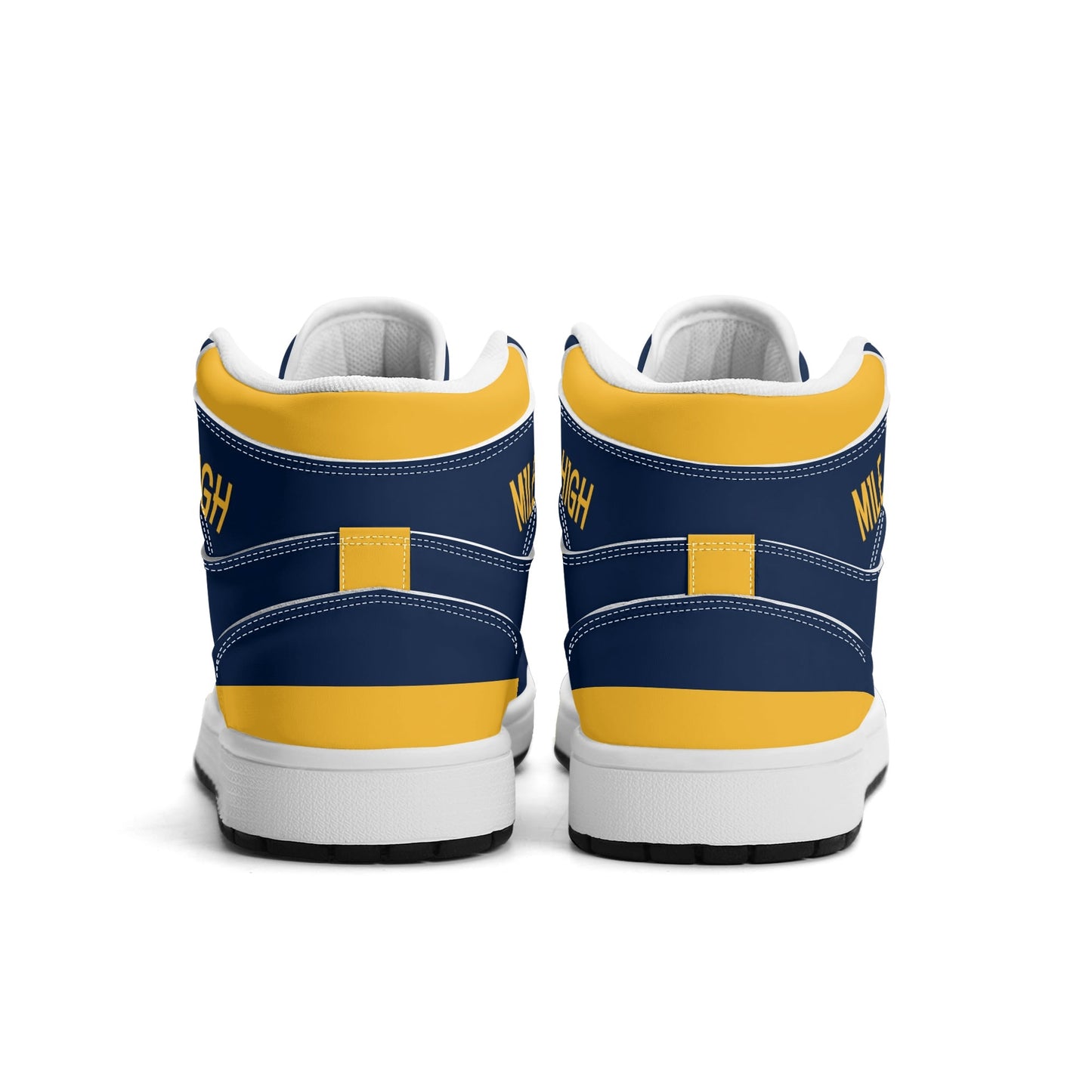 Denver basketball-inspired high top sneakers in navy with all-over city graphic printed upper