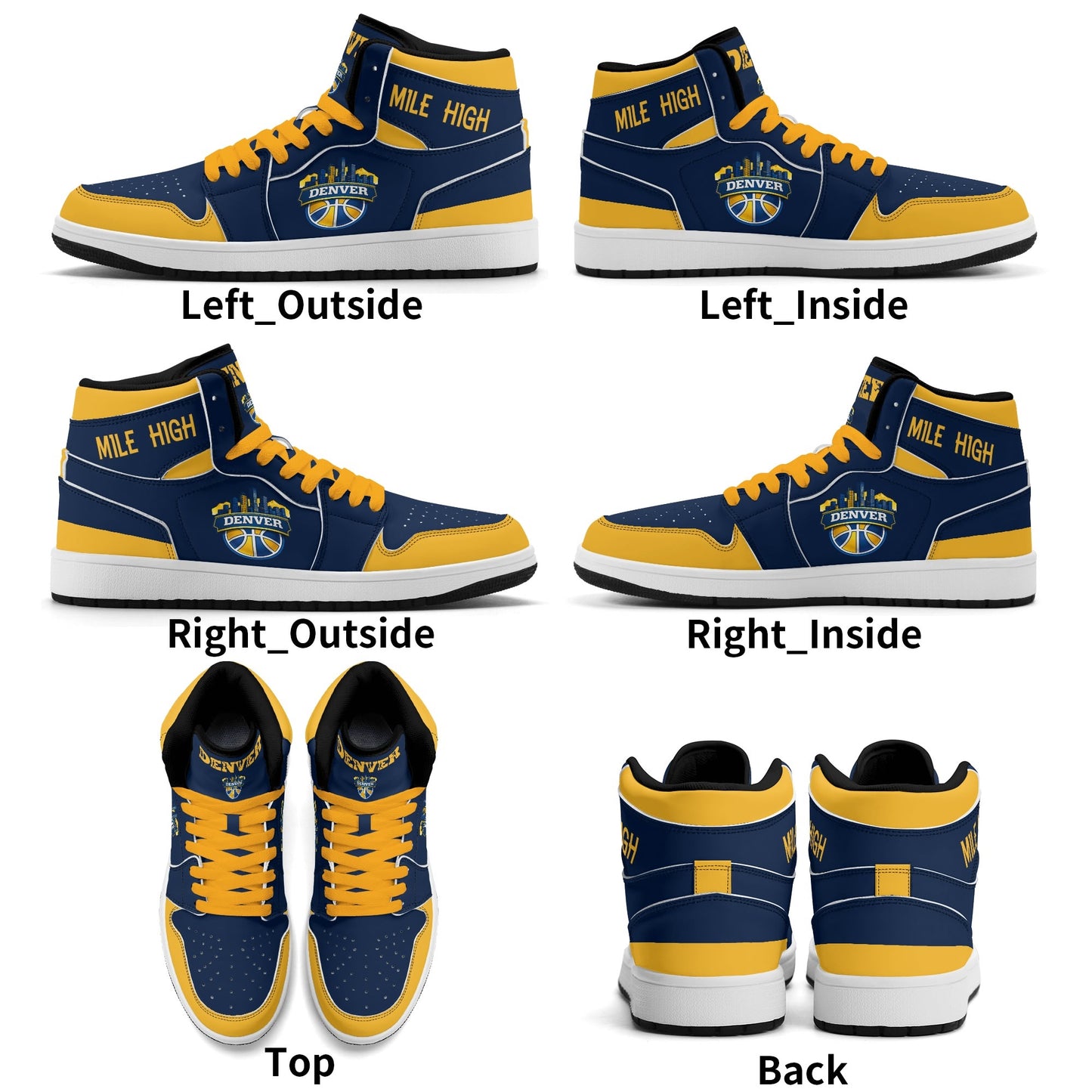 Denver basketball-inspired high top sneakers in navy with all-over city graphic printed upper