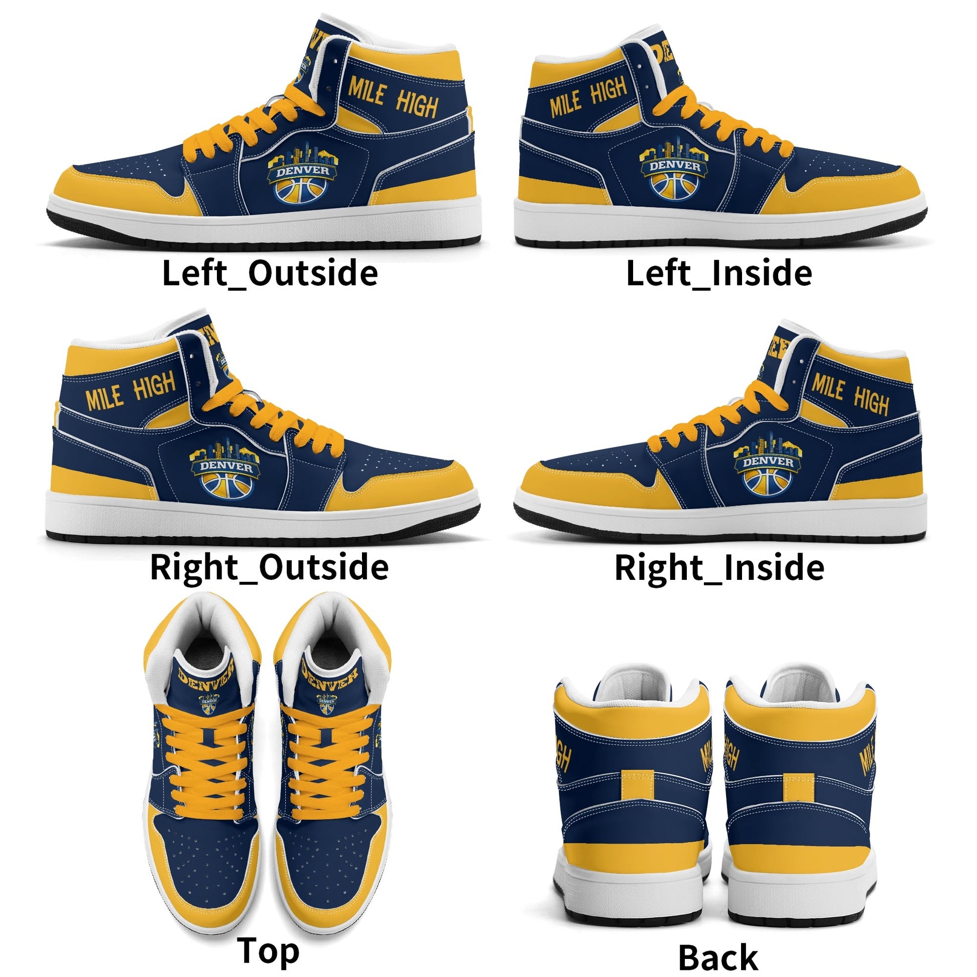 Denver basketball-inspired high top sneakers in navy with all-over city graphic printed upper