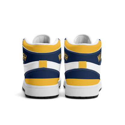 Denver basketball-inspired high top sneakers in white with all-over city graphic printed upper