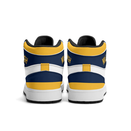 Denver basketball-inspired high top sneakers in white with all-over city graphic printed upper