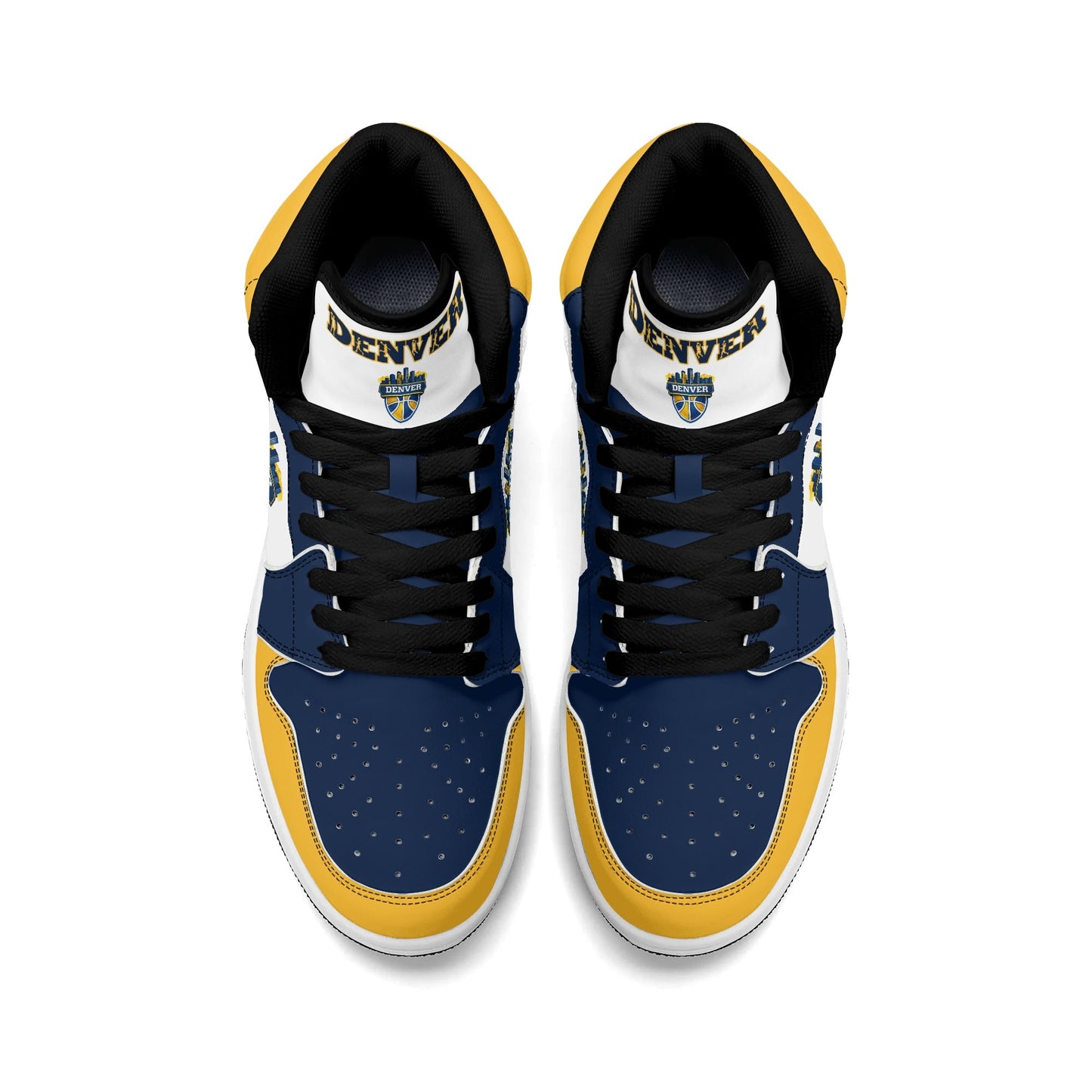 Denver basketball-inspired high top sneakers in white with all-over city graphic printed upper