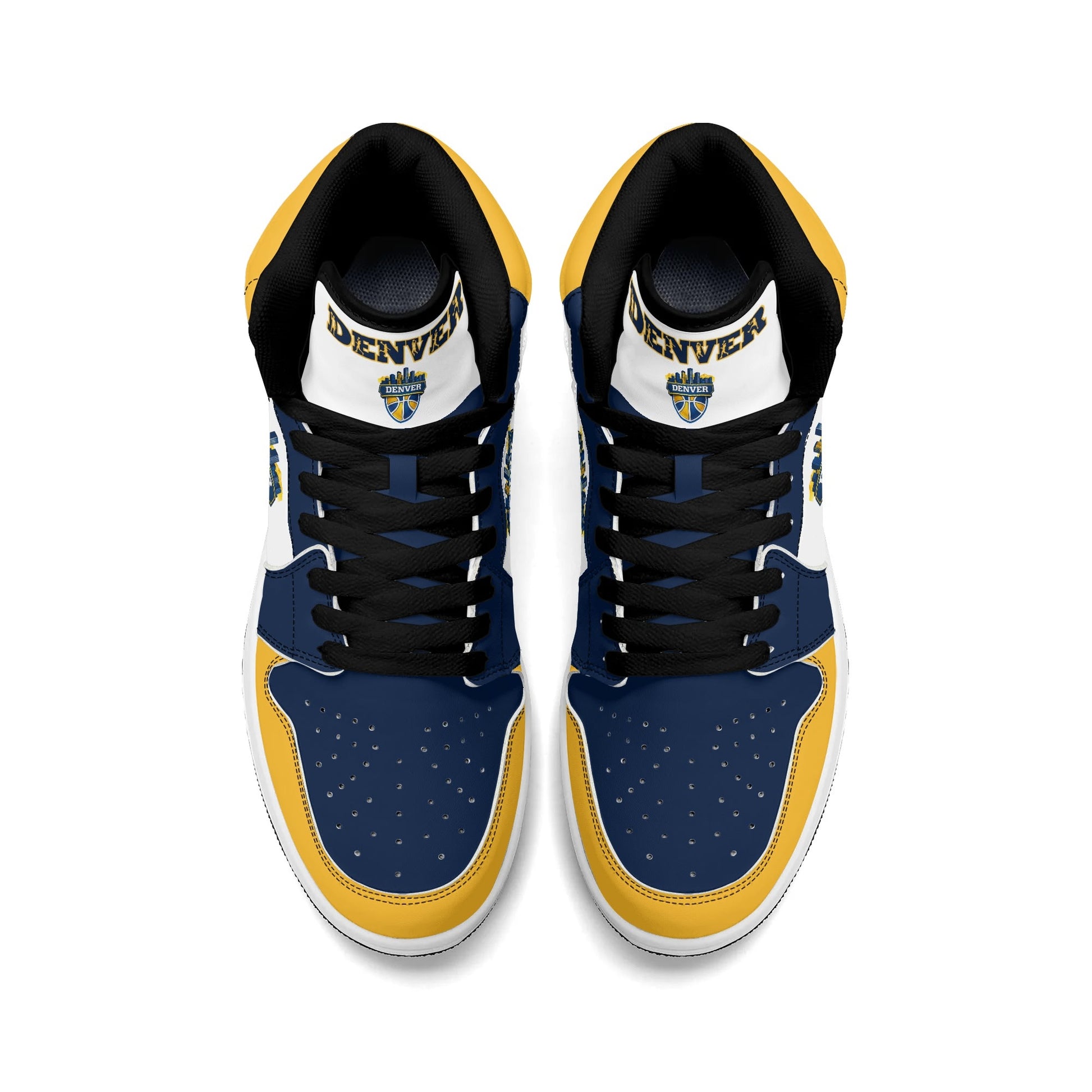 Denver basketball-inspired high top sneakers in white with all-over city graphic printed upper