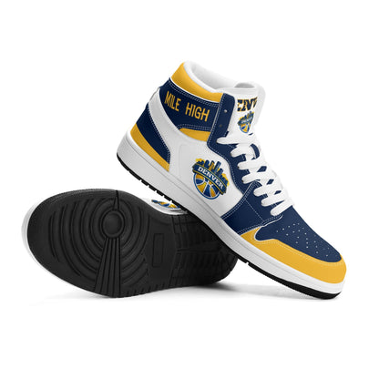 Denver basketball-inspired high top sneakers in white with all-over city graphic printed upper