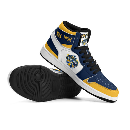 Denver basketball-inspired high top sneakers in white with all-over city graphic printed upper