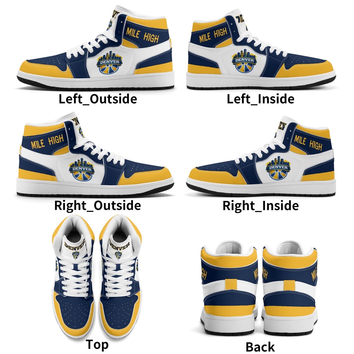Denver basketball-inspired high top sneakers in white with all-over city graphic printed upper