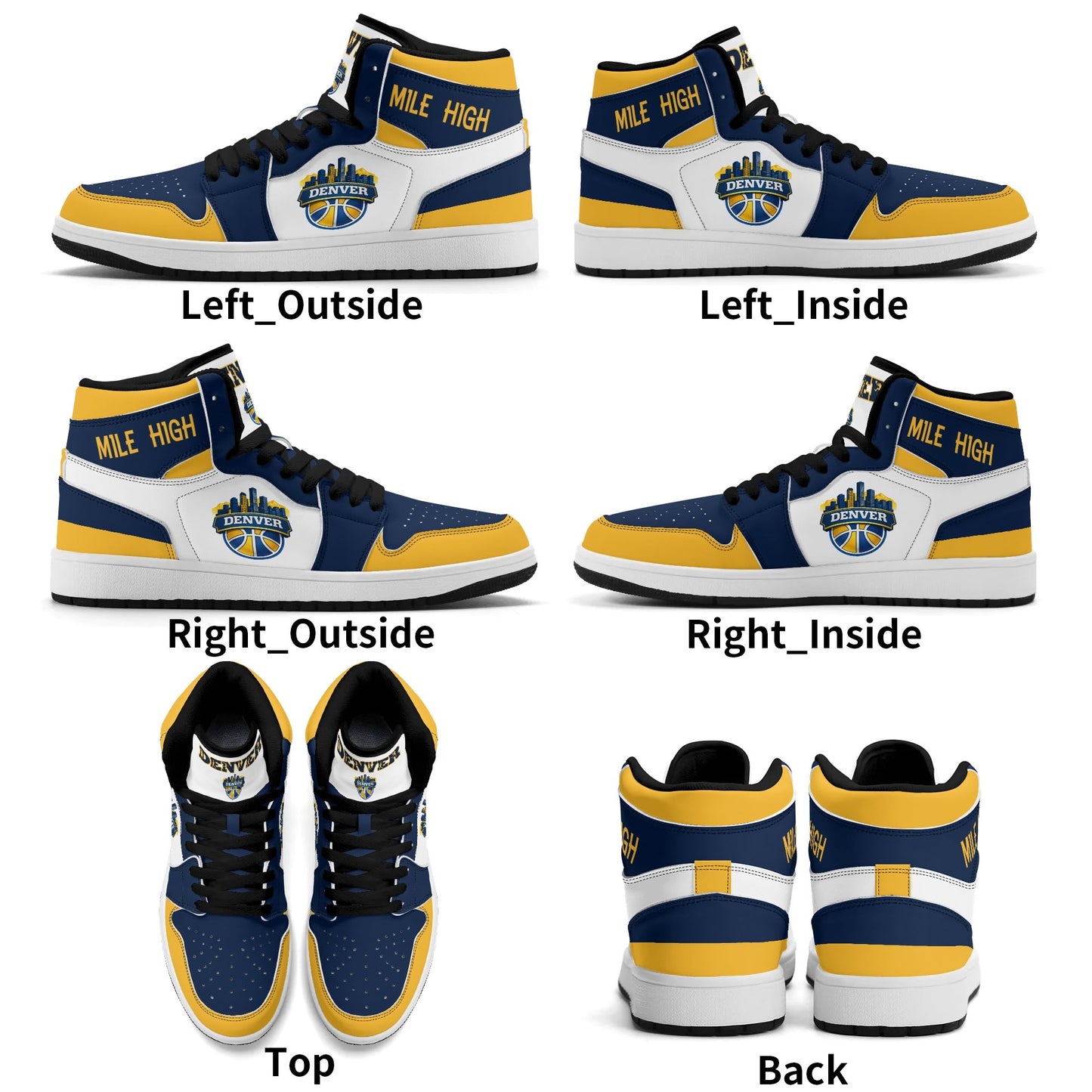Denver basketball-inspired high top sneakers in white with all-over city graphic printed upper