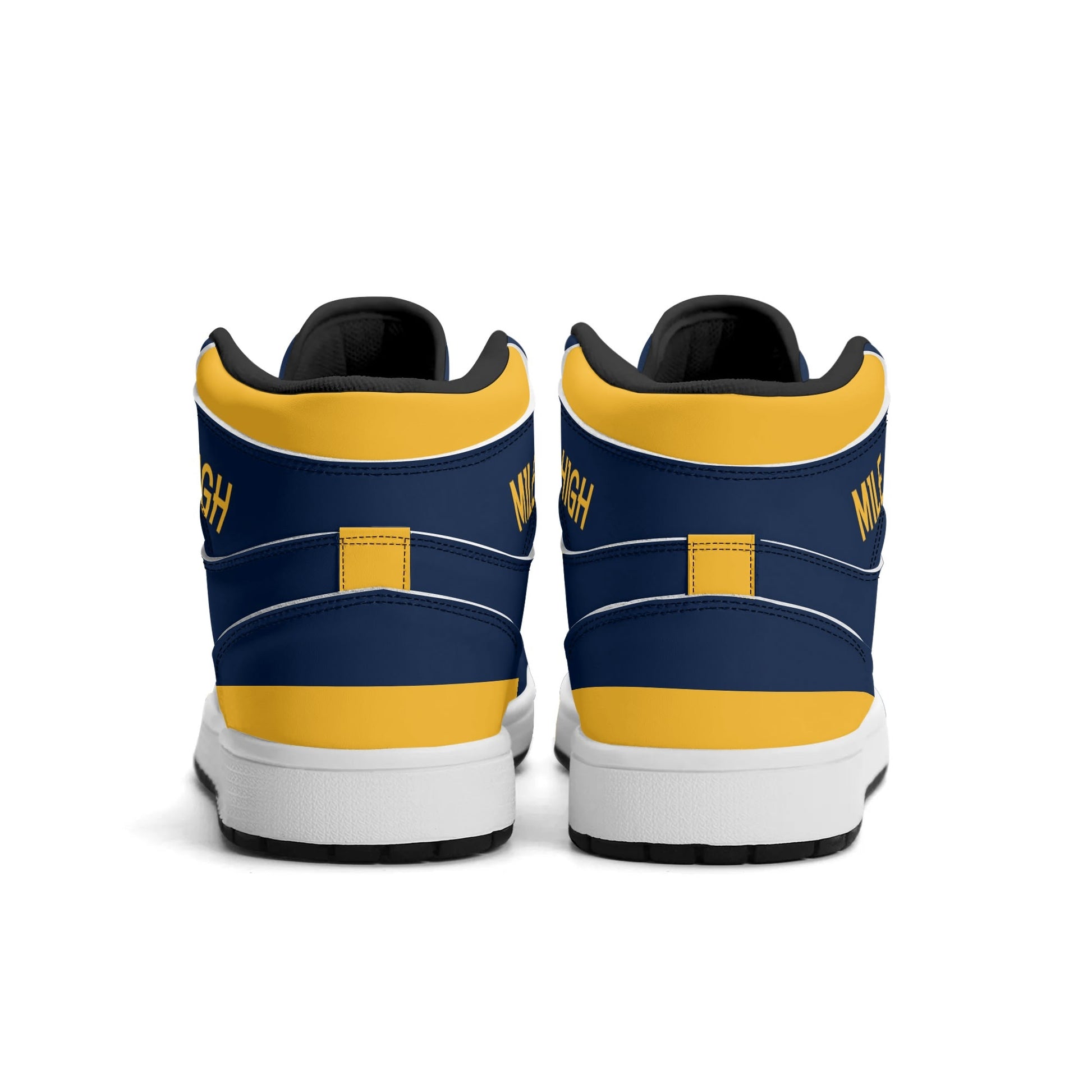 Denver basketball-inspired high top sneakers in navy with all-over city graphic printed upper