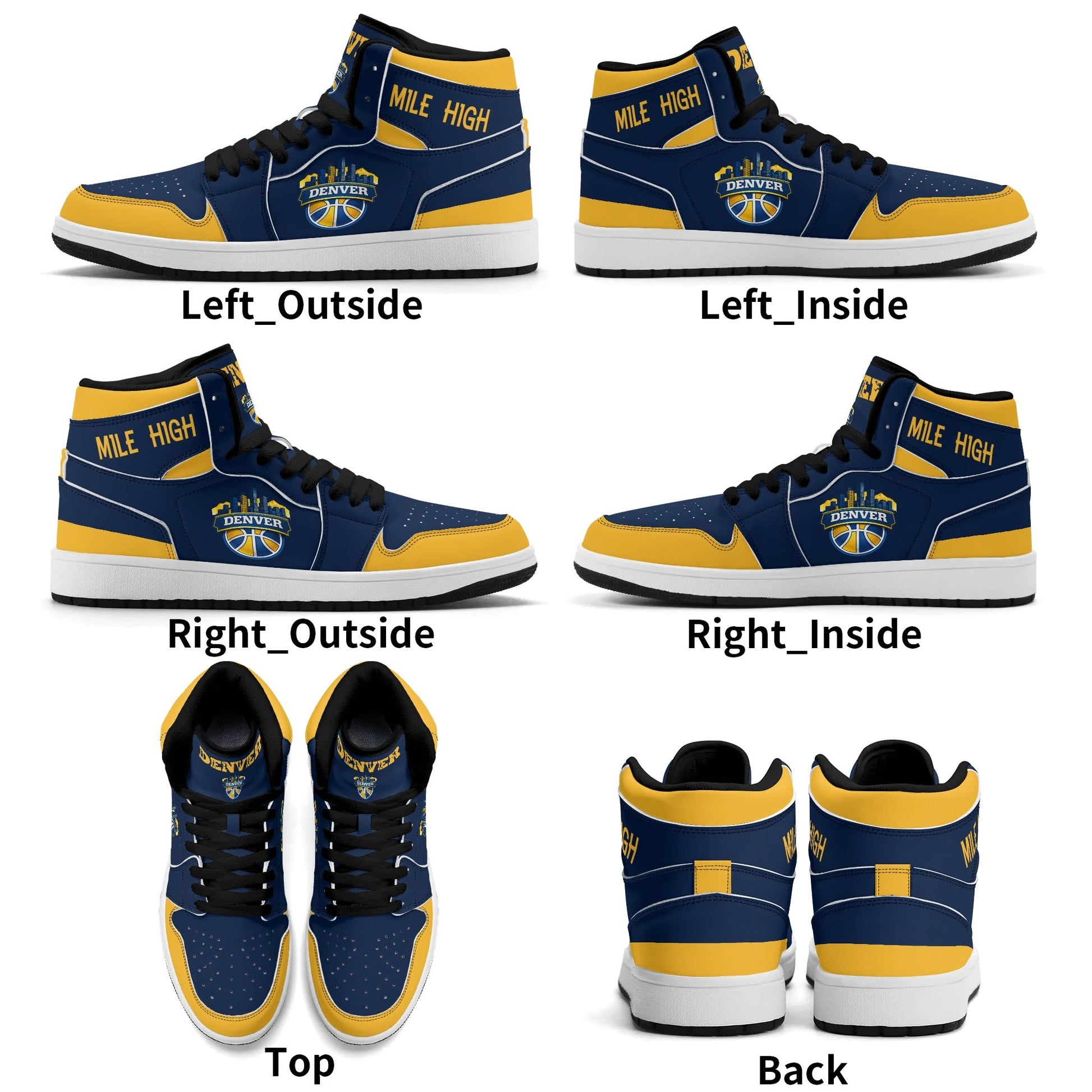 Denver basketball-inspired high top sneakers in navy with all-over city graphic printed upper