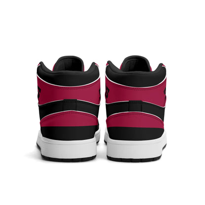 Miami basketball-inspired high top sneakers in red with all-over city graphic printed upper