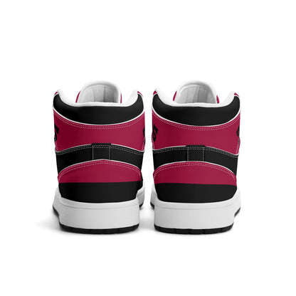 Miami basketball-inspired high top sneakers in red with all-over city graphic printed upper