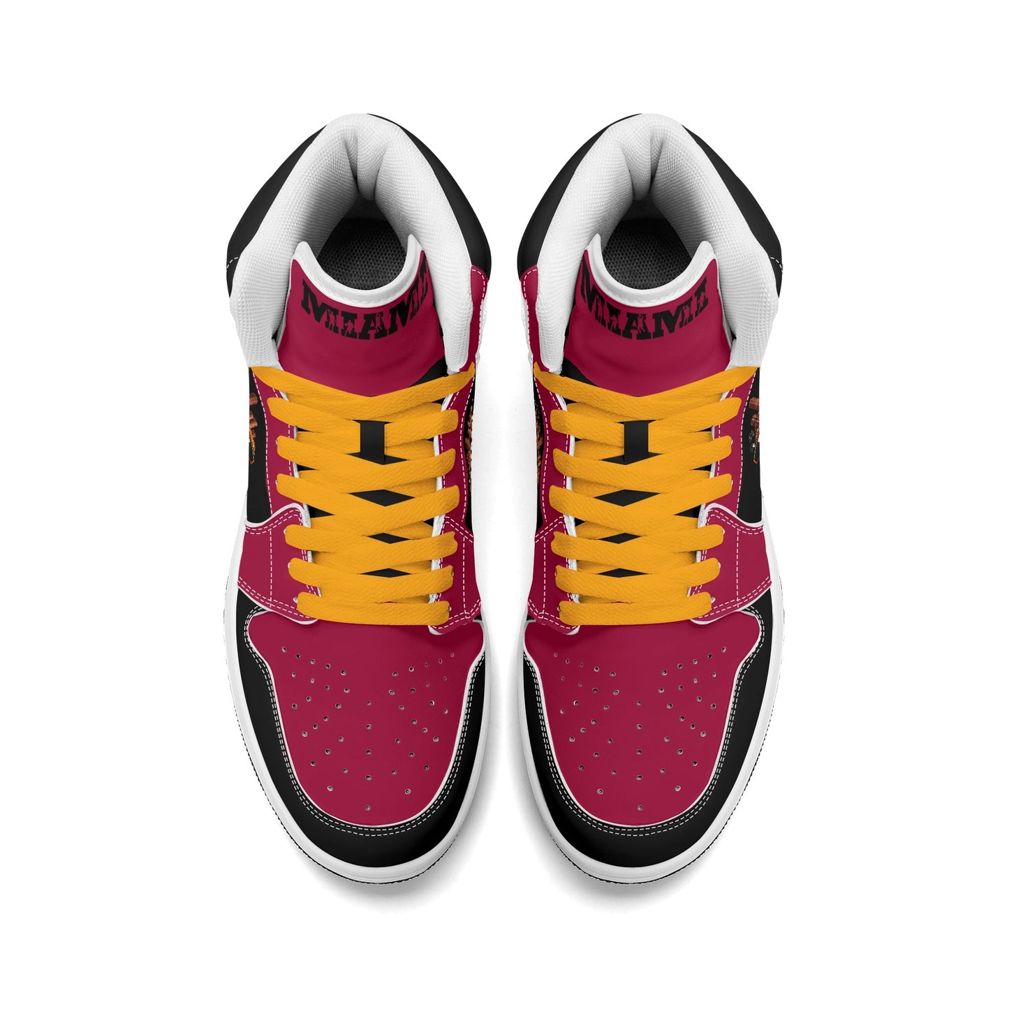 Miami basketball-inspired high top sneakers in red with all-over city graphic printed upper