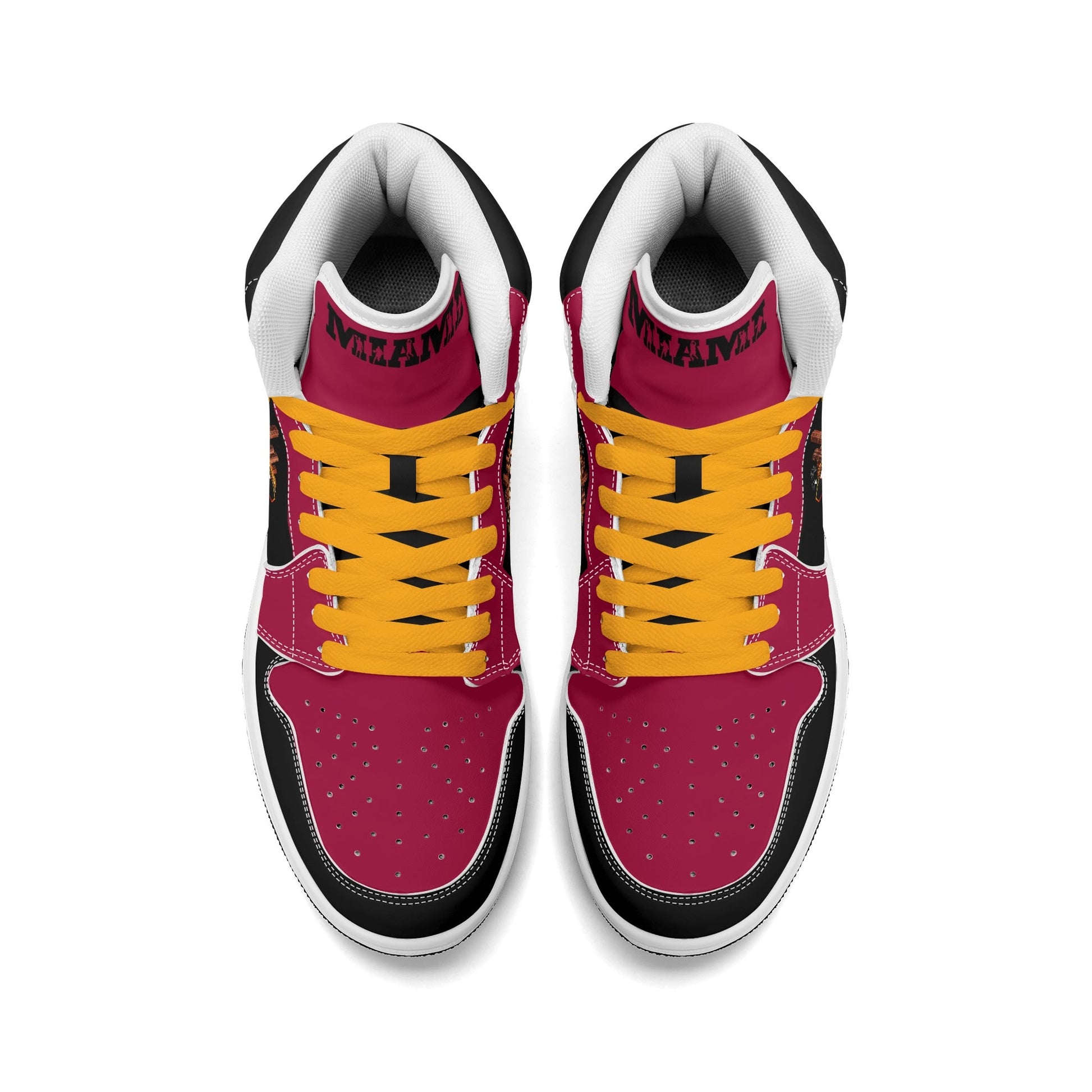 Miami basketball-inspired high top sneakers in red with all-over city graphic printed upper