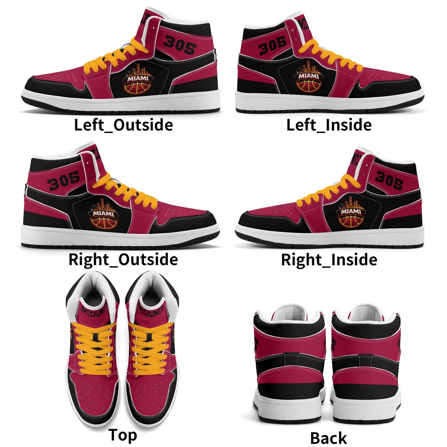 Miami basketball-inspired high top sneakers in red with all-over city graphic printed upper