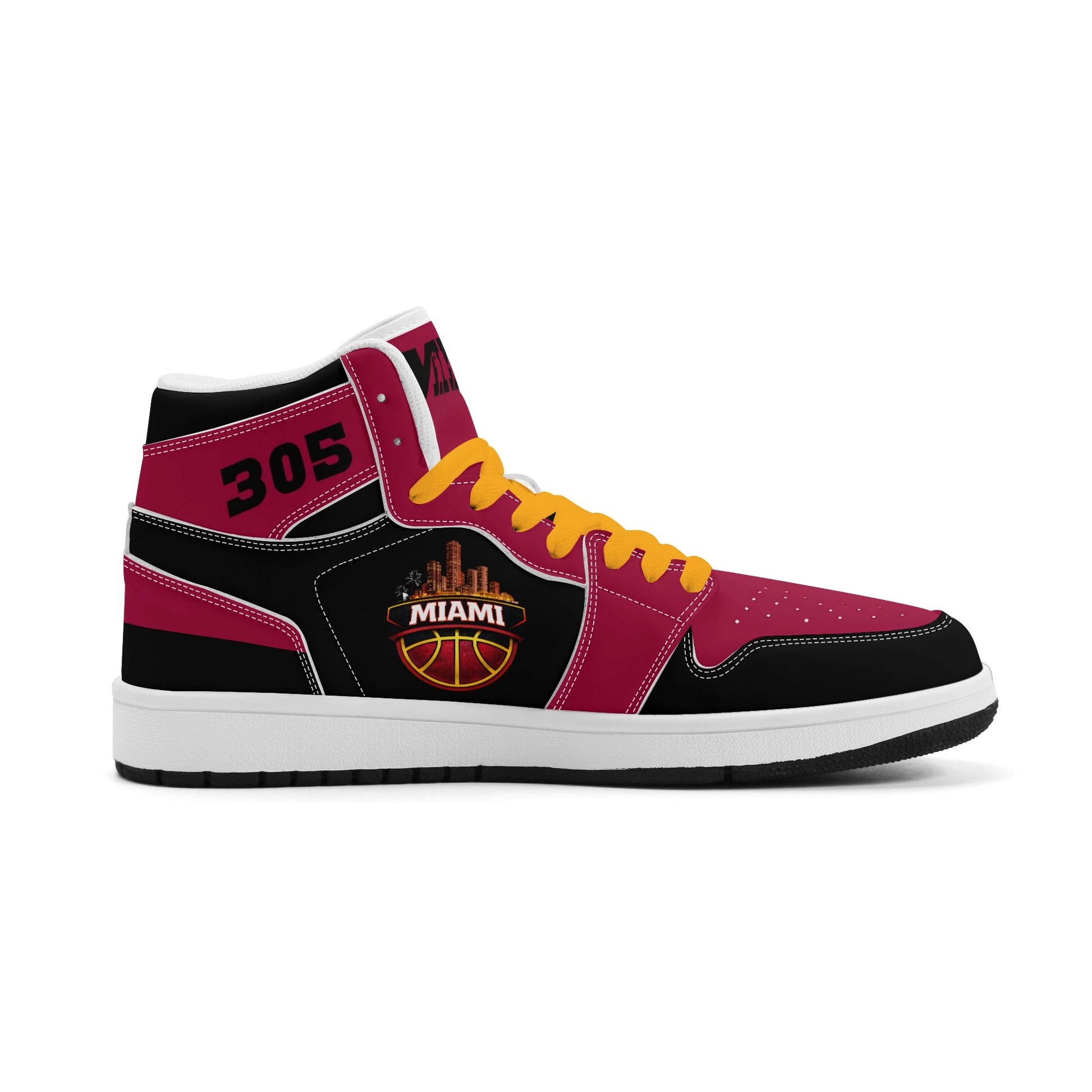 Miami basketball-inspired high top sneakers in red with all-over city graphic printed upper