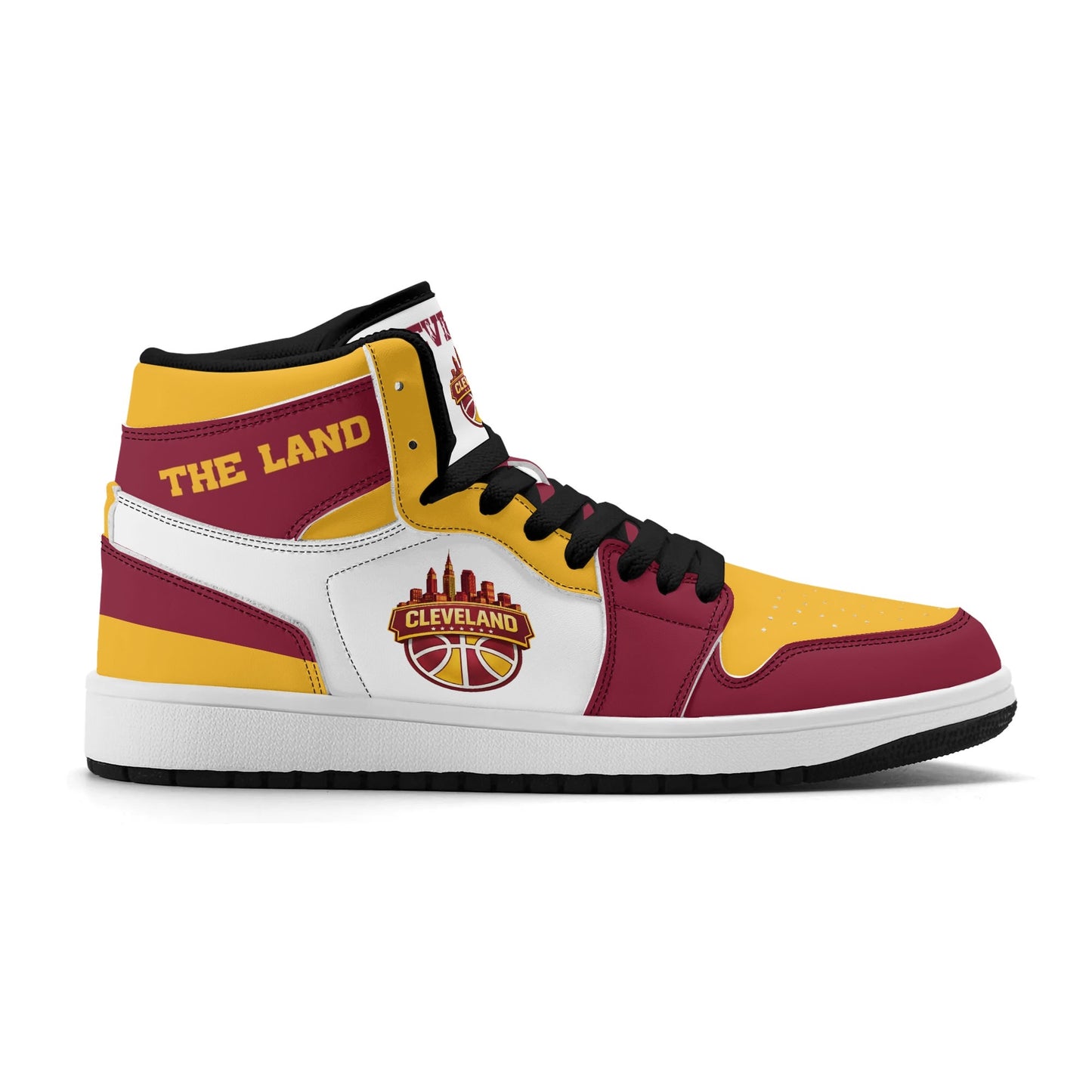 Cleveland basketball-inspired high top sneakers in white with all-over city graphic printed upper
