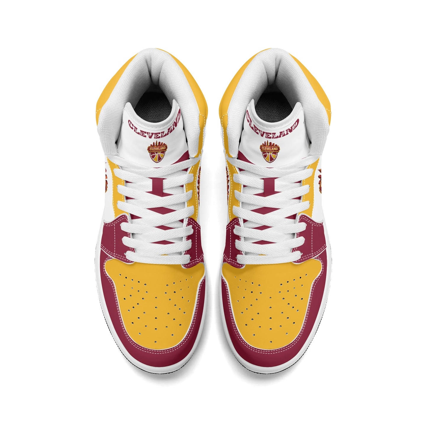 Cleveland basketball-inspired high top sneakers in white with all-over city graphic printed upper