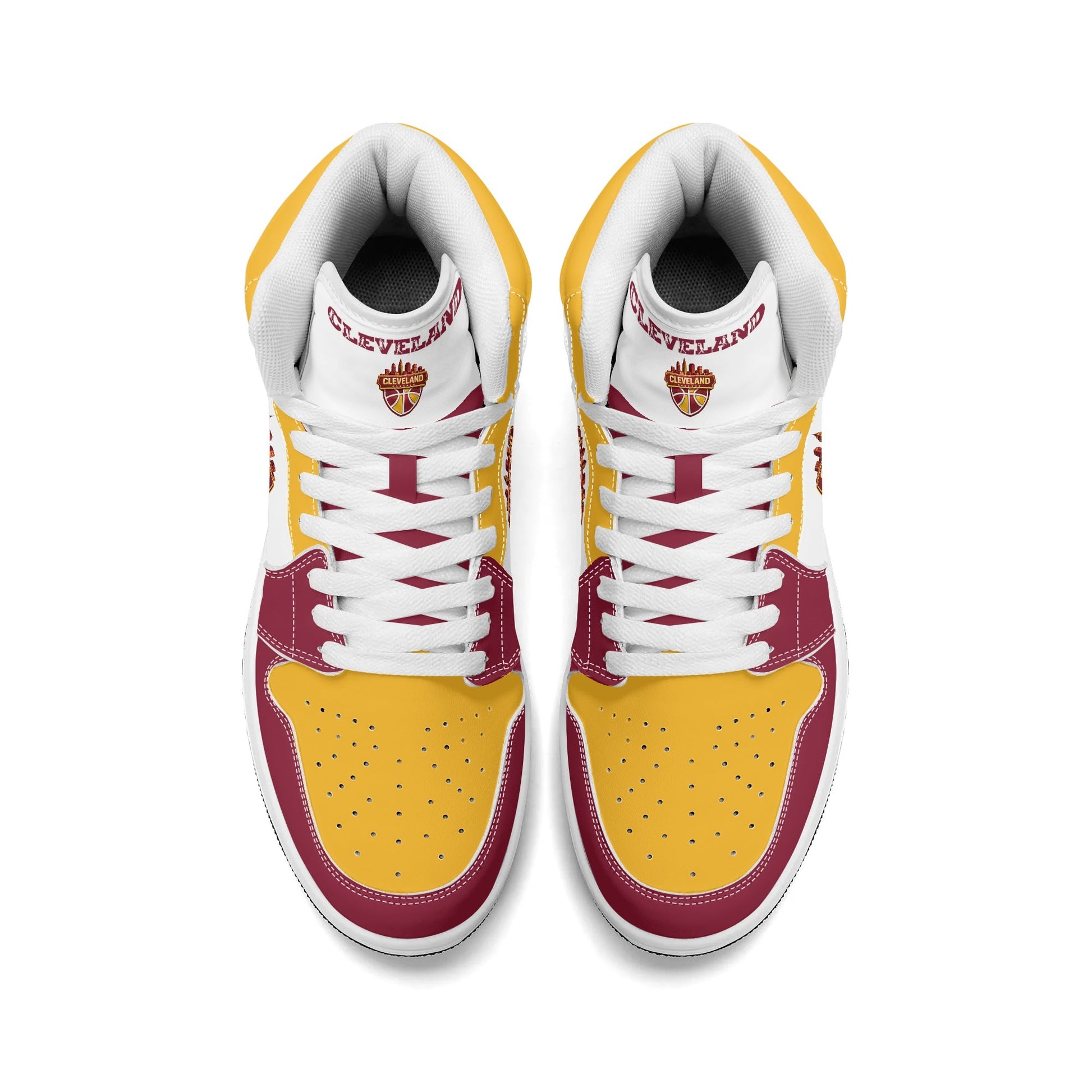 Cleveland basketball-inspired high top sneakers in white with all-over city graphic printed upper