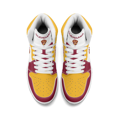 Cleveland basketball-inspired high top sneakers in white with all-over city graphic printed upper