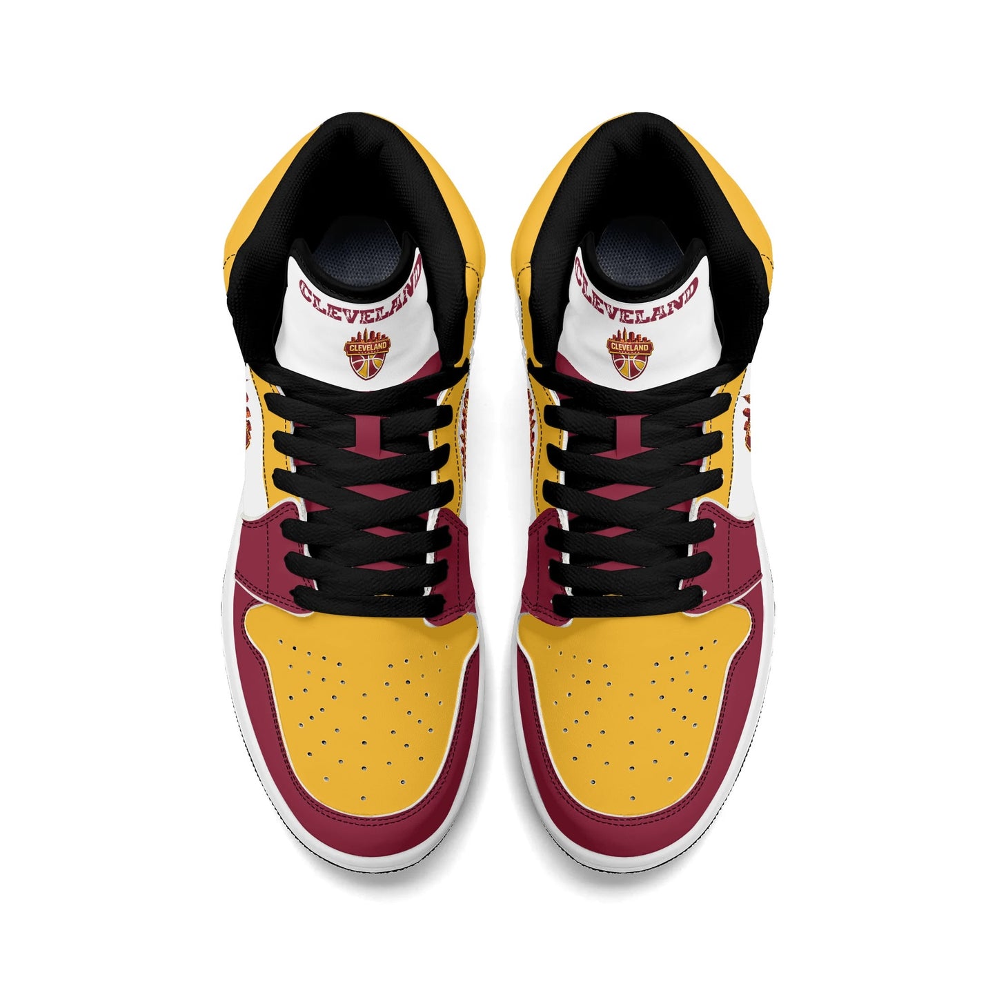 Cleveland basketball-inspired high top sneakers in white with all-over city graphic printed upper