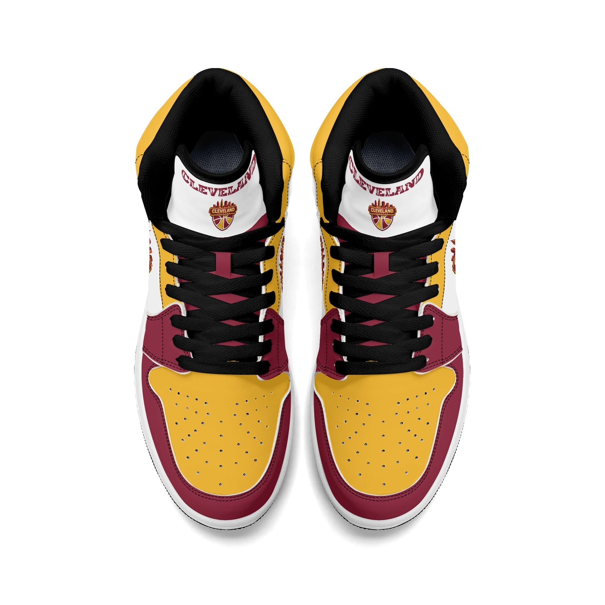 Cleveland basketball-inspired high top sneakers in white with all-over city graphic printed upper
