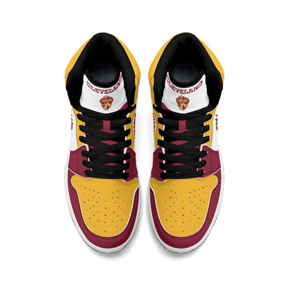 Cleveland basketball-inspired high top sneakers in white with all-over city graphic printed upper