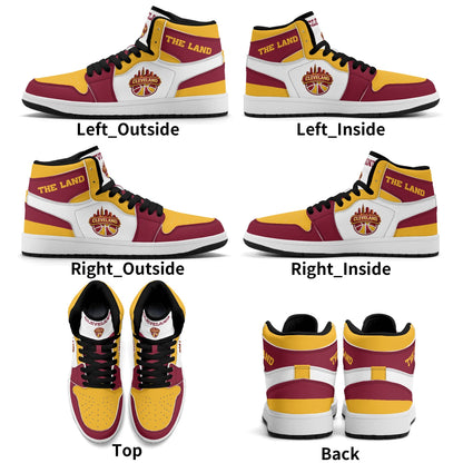 Cleveland basketball-inspired high top sneakers in white with all-over city graphic printed upper