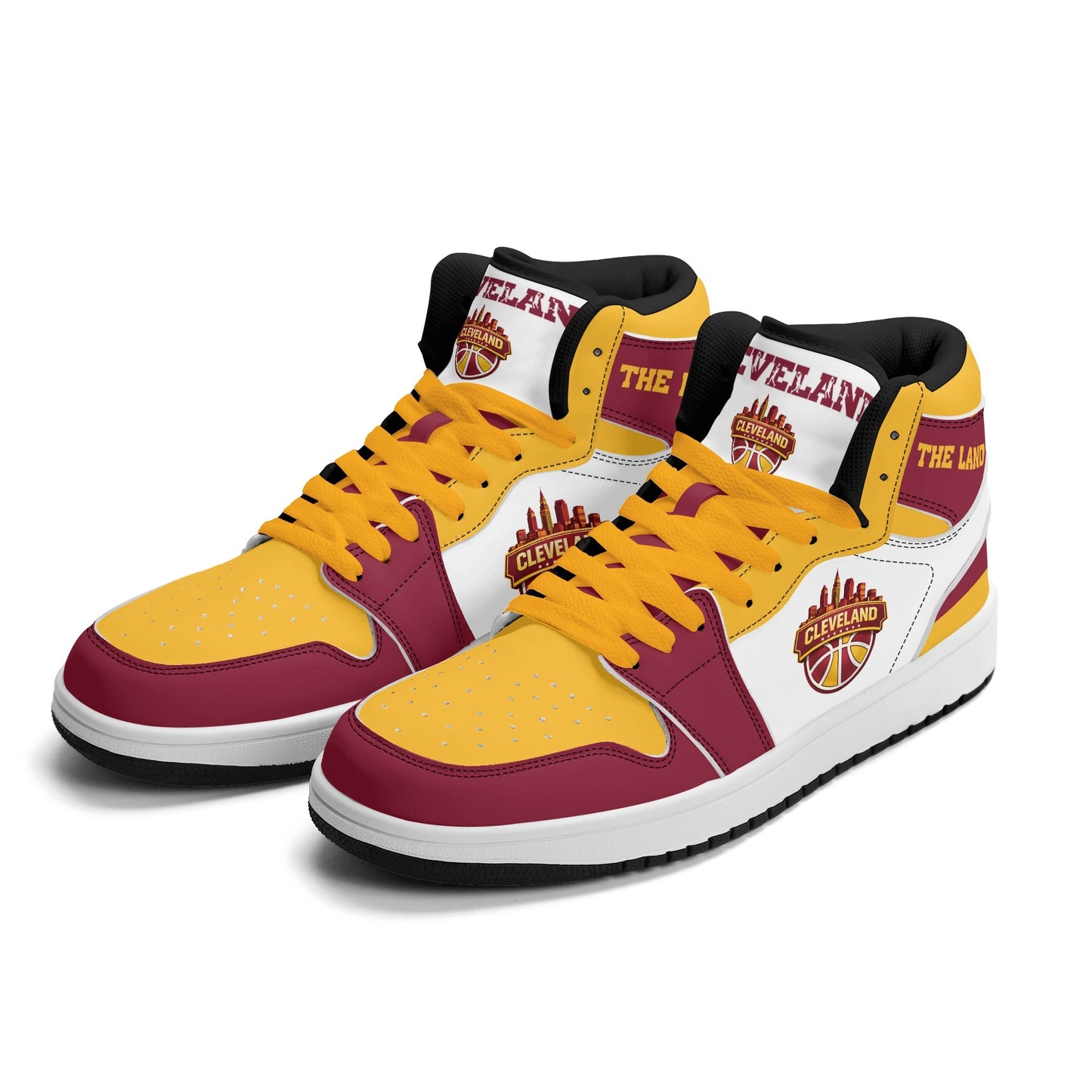 Cleveland basketball-inspired high top sneakers in white with all-over city graphic printed upper