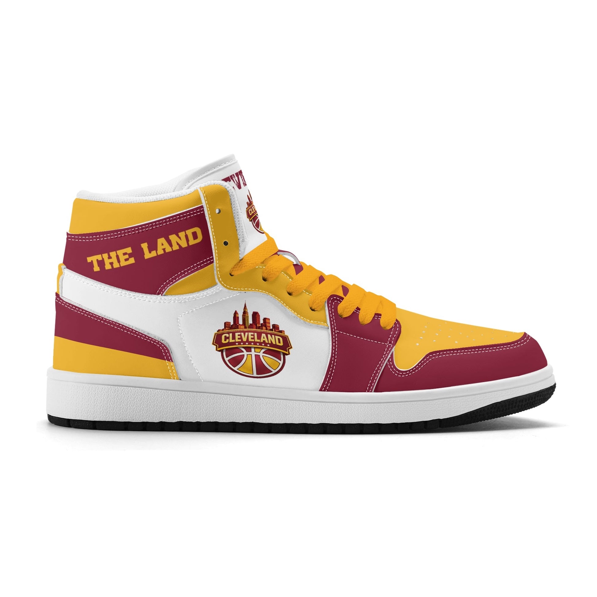 Cleveland basketball-inspired high top sneakers in white with all-over city graphic printed upper