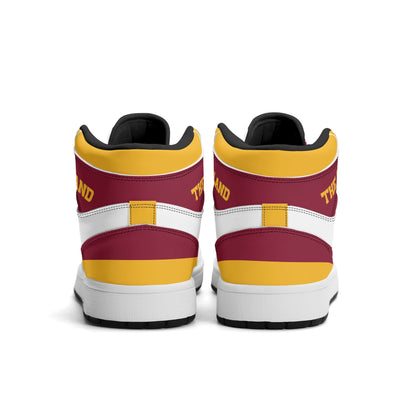 Cleveland basketball-inspired high top sneakers in white with all-over city graphic printed upper
