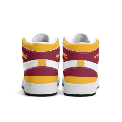 Cleveland basketball-inspired high top sneakers in white with all-over city graphic printed upper