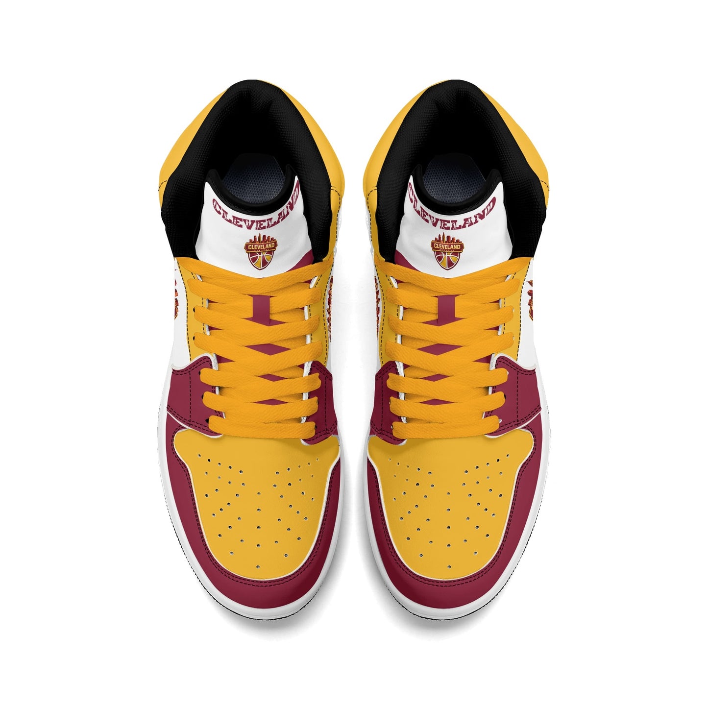 Cleveland basketball-inspired high top sneakers in white with all-over city graphic printed upper