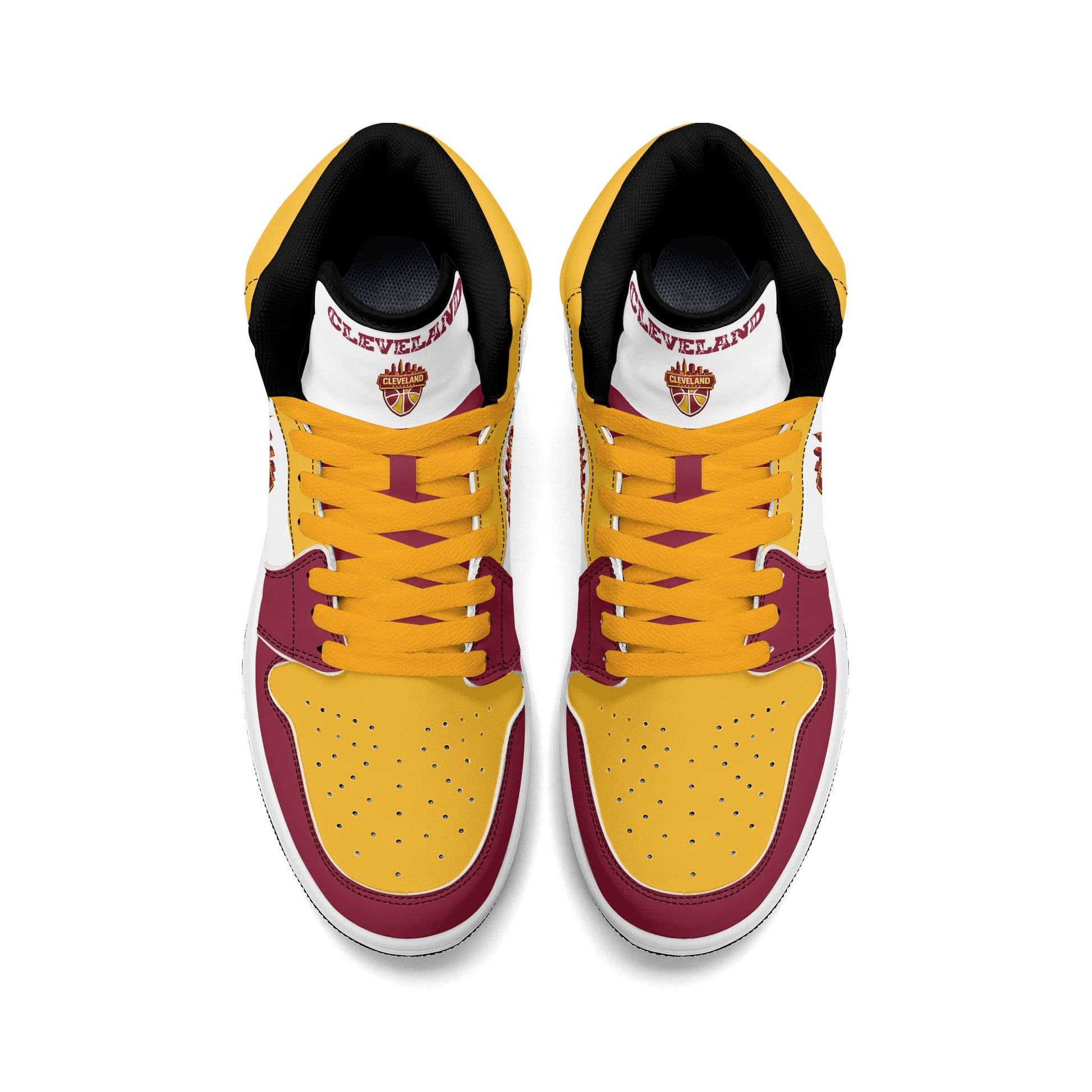 Cleveland basketball-inspired high top sneakers in white with all-over city graphic printed upper