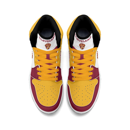 Cleveland basketball-inspired high top sneakers in white with all-over city graphic printed upper