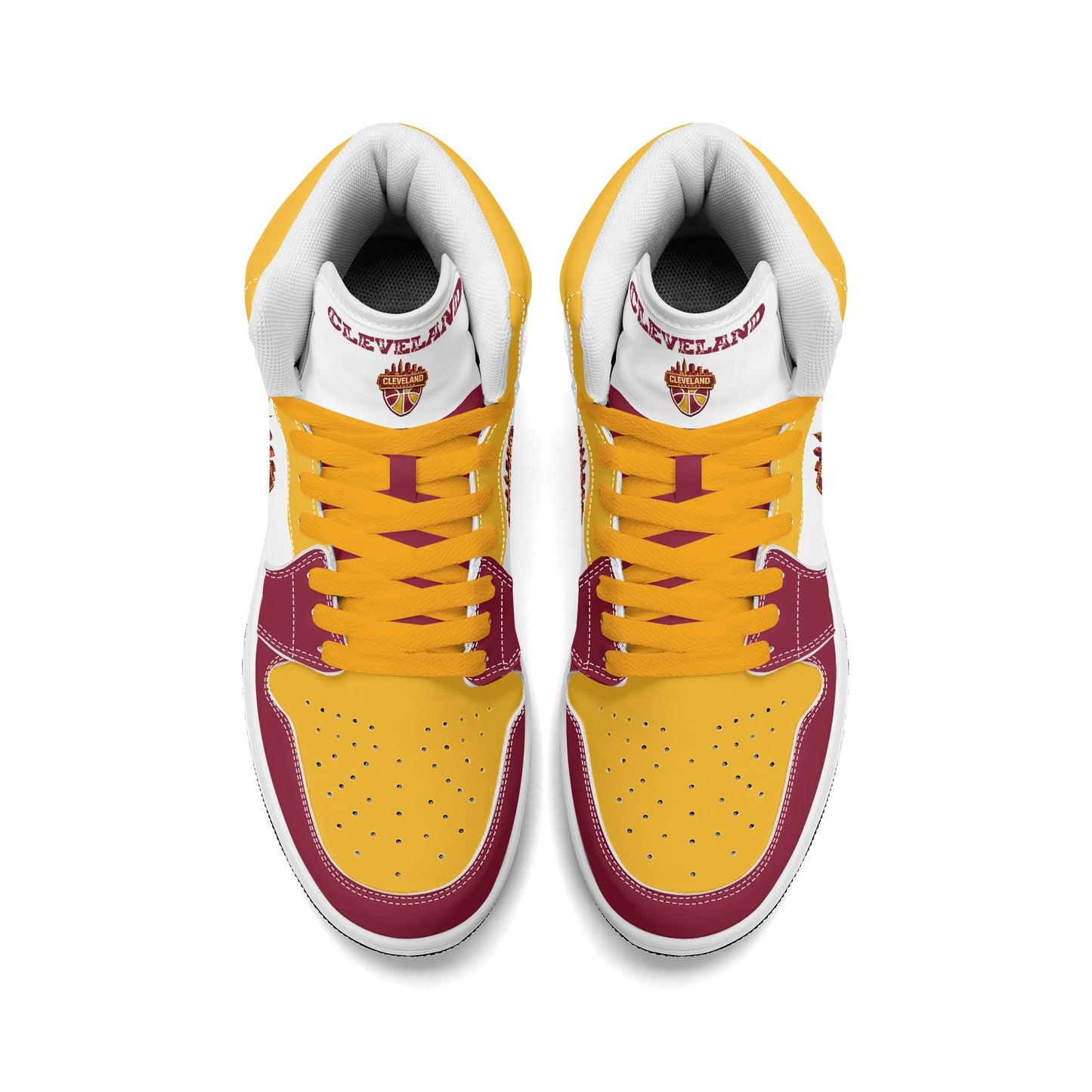 Cleveland basketball-inspired high top sneakers in white with all-over city graphic printed upper