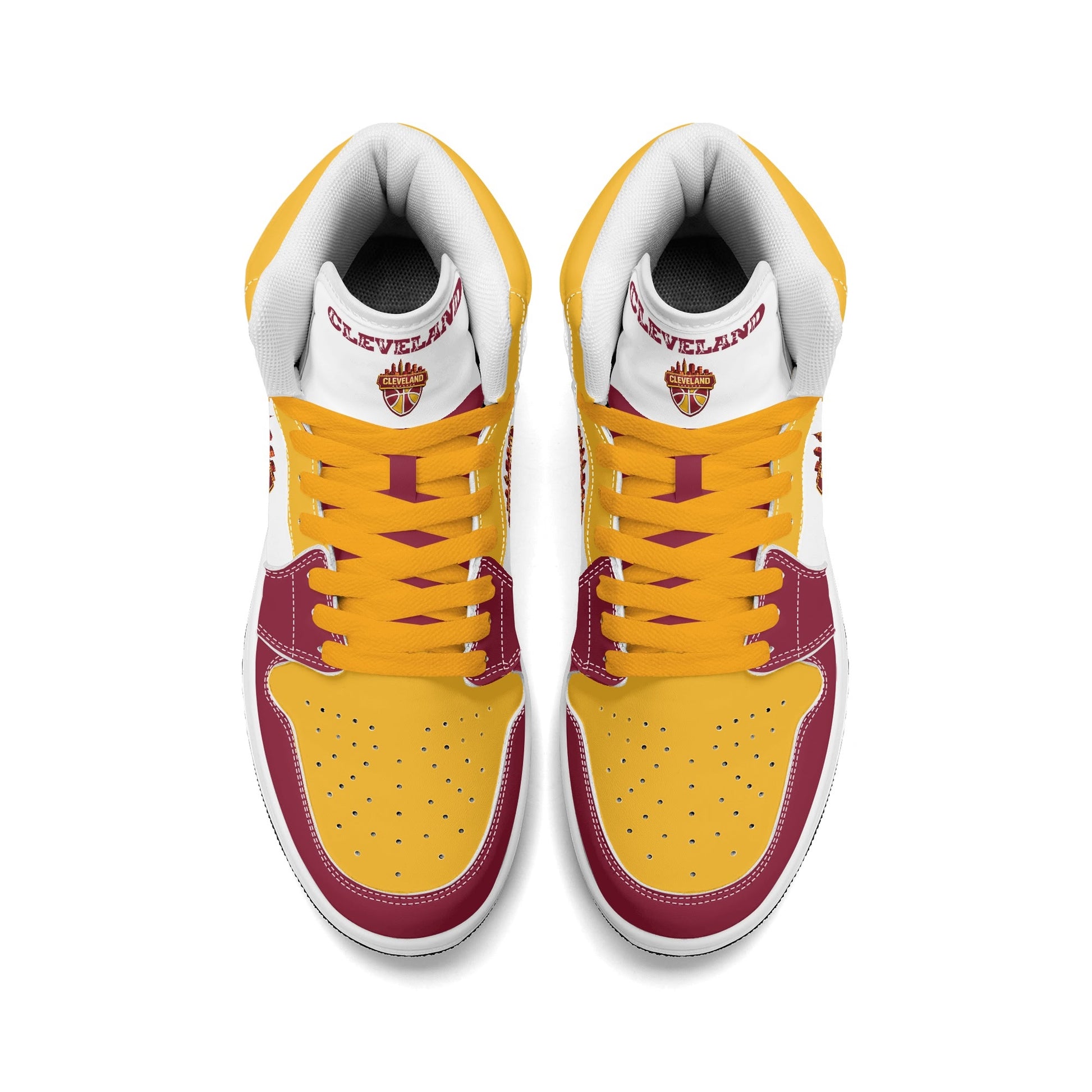 Cleveland basketball-inspired high top sneakers in white with all-over city graphic printed upper