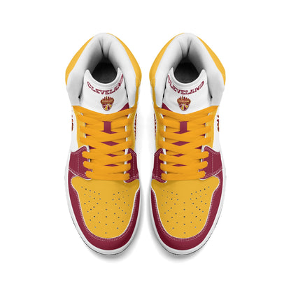 Cleveland basketball-inspired high top sneakers in white with all-over city graphic printed upper