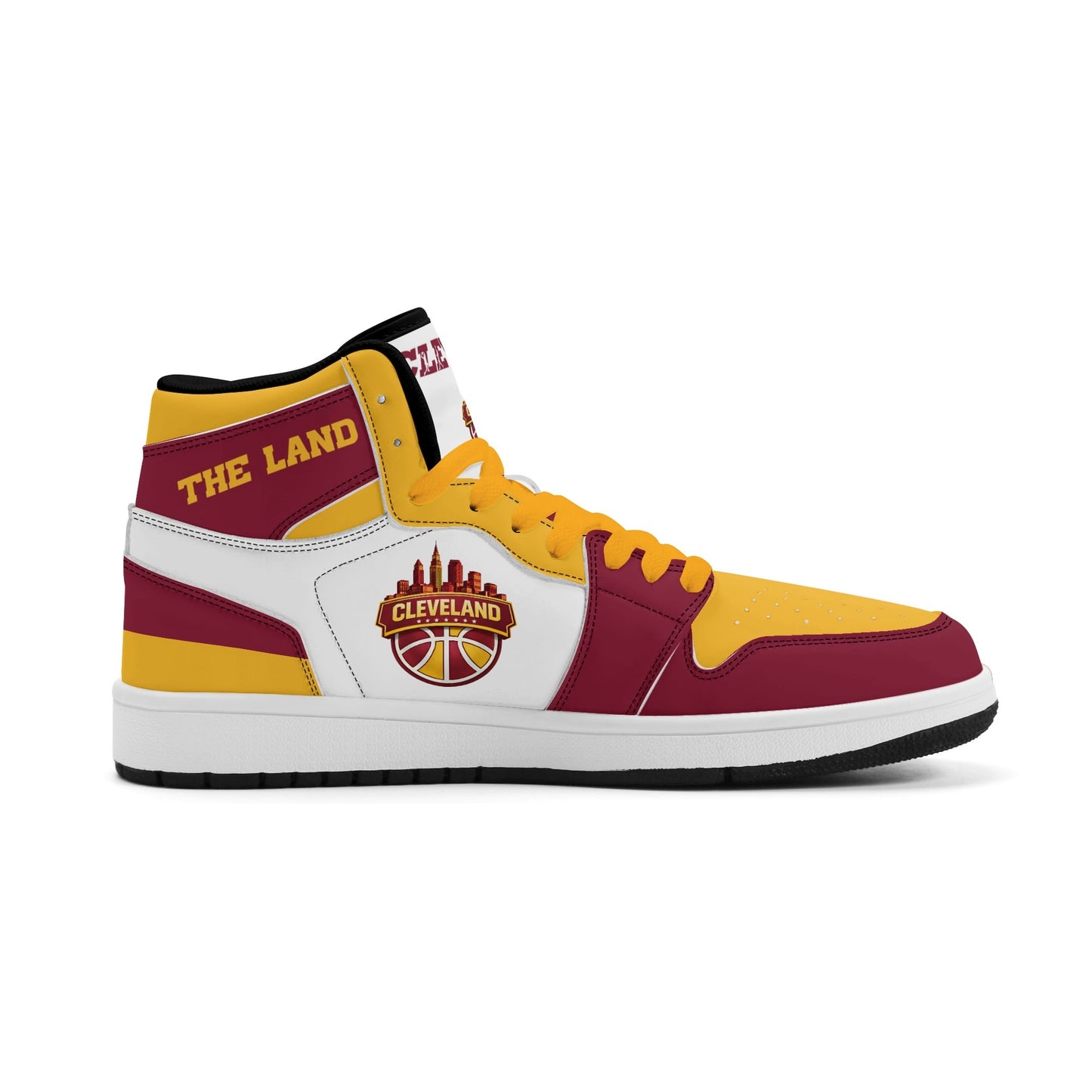 Cleveland basketball-inspired high top sneakers in white with all-over city graphic printed upper